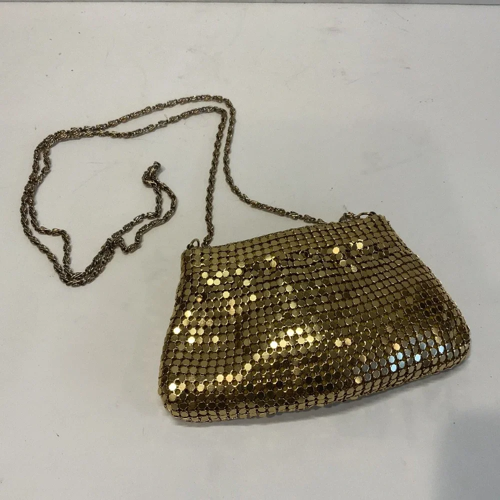 Vintage Y&S Gold Metal‎ Mesh Covered Evening Hand Bag Purse Metal Rope Strap